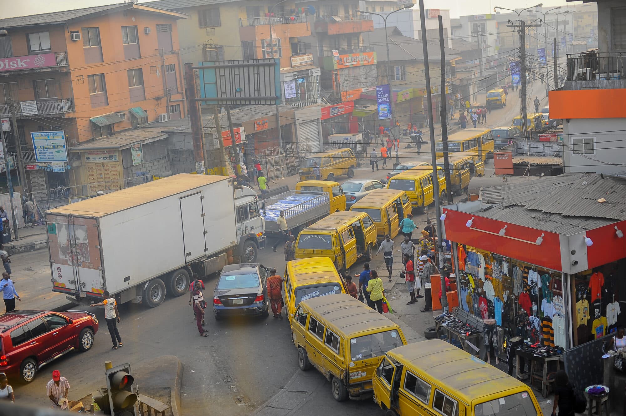 Traffic and roadside trading seen from above